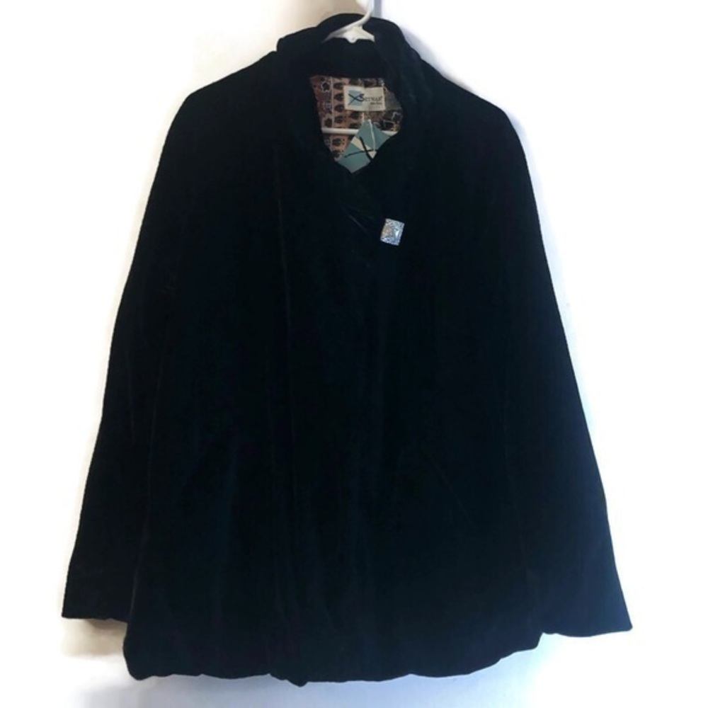 Betmar New York Womens Black Velvet Evening Coat Formal Wrap Front Sz M/L